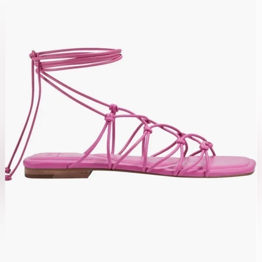 Marc Fisher Monnie Ankle Wrap Leather Pink Flat Sandal - NWT